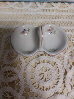 Zsolnay szép szellőrózsás, virágos porcelán, fűszertartó, sótartó, piros csíkkal a szélén