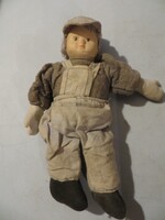 Régi antik porcelánfejű baba drapp nadrág barna pulcsi 23 cm