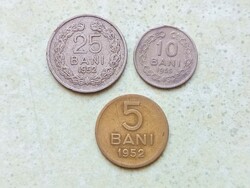 Románia 3 db Különböző Érme 5 10 25 Bani 1952 1955