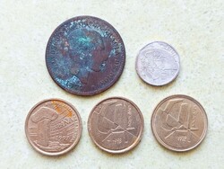 Spanyolország 5 db Különböző Érme 10 Centimos 1 5 Pesetas 1877-1998