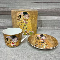 Gustav Klimt A Csók aranyozott porcelán teás szett díszdobozban