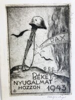 Vitéz Bayer (Bajor), Ágost: II. világháborús jelzett rézkarc, újévi üdvözlet, 1942 - gyűjtői
