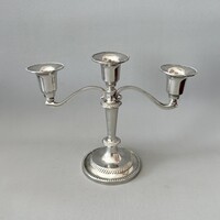 Antik stílusú, 3 ágú ezüstözött sárgaréz gyertyatartó – 14,5 cm