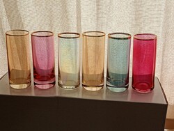 Szines üveg csőpohár készlet 6db 5cl pohár retro egyben