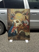 95 x 70 cm nagy 200 éves bieder meier szentkép: Szent József a halálos ágyán