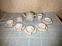 Különleges gombás-vadvirágos porcelán teáskészlet – 13 részes, retro