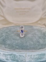 Art deco antik arany gyűrű szintetikus zafírral és apró gyémántokkal