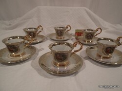 KÁVÉSKÉSZLET - 14 db - PORCELÁN - NDK - JELZETT - K. P. M - ARANYOZOTT  - alj 11 cm
