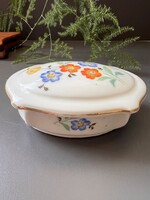 Antik vintage Oscar Schlegelmilch virágos porcelán doboz / bonbonier aranyozott széllel