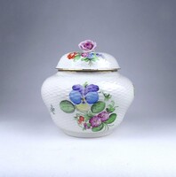 1Z995 Antik nagyméretű virágmintás Herendi porcelán bonbonier 16 cm