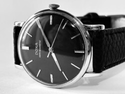 1962-es fekete számlapos doxa szervizelt 103-as pontos, új bőrszíj, karcmentes, 35 mm k.n.