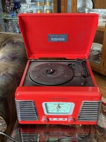 PIROS SZÍNŰ RETRO VINTAGE LEMEZJÁTSZÓ