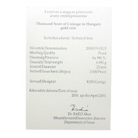 Magyarország,20000 forint 2001 PP - Ezeréves a magyar pénzverés - Arany - Certifikáció