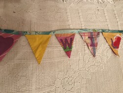TEXTIL - GIRLAND - 5 méter - x 16 cm - ZÁSZLÓK - 14 x 12 cm - PAMUT - NÉMET - HIBÁTLAN