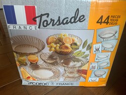 Ritka! Vintage ARCOROC Torsade 44 részes francia füstüveg étkészlet – Új állapotban