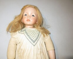 Régi antik porcelán baba 52 cm szőke haj