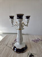 Zsolnay Pompadour lll-as háromágú porcelán gyertyatartó