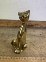 -AX405- Retró macska figura cica dísztárgy arany színű fém dísz asztali szobor vintage dekoráció