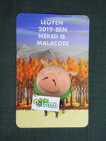 Kártyanaptár,Totó Lottó szerencsejáték,Ötös Lottó,reklám figura,malac, 2019  (5)