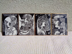 4 db Szász Endre porcelánkép,8,5 X 11,5 cm nagyságban eladó.