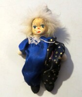 Régi antik porcelán fejű bohóc baba 15 cm csillagos overall