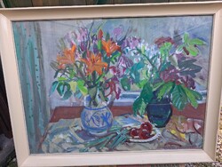 Uhrig Zsigmond csendélet hibátlan képcsarnoki festmény eredeti keretében, szignózott 60 x 80 cm
