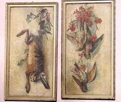 Wild still life. A pair of framed oil-on-canvas paintings of the same size. With sword sign