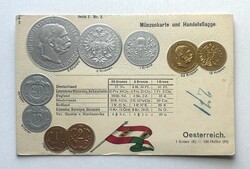 Ferenc József osztrák korona pénzrendszer - Dombornyomott érmés képeslap / Nagy csúcsos zászló