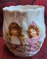 Antik szecessziós hasas porcelán csésze, bögre (M6128)