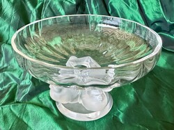 LALIQUE NOGENT KRISTÁLY MADARAS TÁL - ikonikus francia design, gravírozott Lalique France jelzéssel