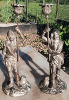 Középkori lovag figurás öntöttvas gyertyatartó párban - GANZ & Co Budapest jelzéssel