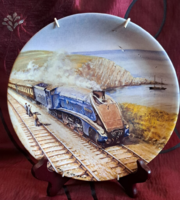 Mozdonyos porcelán tányér, falitányér akasztóval 6 (M6138)