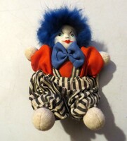 Régi antik porcelán fejű bohóc baba 12 cm kék haj