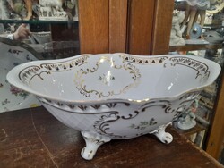 Hollóháza Barokk Erika Mintás,Aranyozott,Áttört Porcelán Asztalközép,kínáló.25 cm.