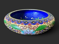 Kínai vintage cloisonné (rekeszzománc) aranyozott dísztál