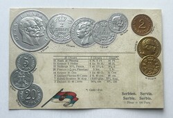 Szerbia - 11 db érme / 4 nyelvű - Dombornyomott érmés képeslap