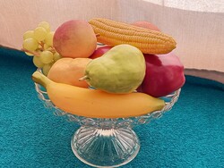Talpas üveg gyümölcsös kínáló torta tál tazza 1960-retro műanyag gyümölcsökkel - tál Ø23,5x15cm