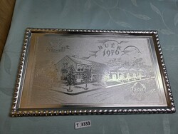 T3333 Petőfi MGTSZ Gyermely Buék 1976 Évi 20 millió tojás fém retro tálca 37x23 cm