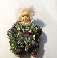Régi antik  bohóc baba 11 cm zöld mintás overall