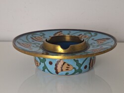 Régi harangvirág díszes kék tűzzománc hamutál cloisonné hamus hamuzó 16 cm