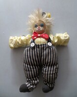 Régi antik  bohóc baba 25 cm kék fehér csíkos overall