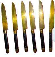 Antik rézpengés bakelit nyeles késkészlet 6 darabos  HOSSZA 15 cm - 8 cm EBBŐL a penge 2.