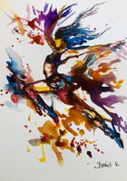 Színek tánca-figuratív női akvarell art by Konrad Biro