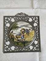 Nagyon szép porcelán kép (Nyár) áttört ón keretben.