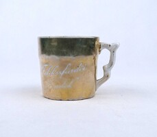 2A083 Antik aranyozott FÉLIKSZFÜRDŐI EMLÉK feliratú porcelán kúrapohár fürdőpohár 6.3 cm