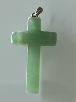 Kereszt medál aventurin féldrágakőből, 4,5 x 2,5 cm
