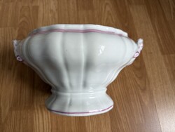 Régi nagy nehéz ovális porcelán tál, kínáló, talpas indás füles, nagyon szép.