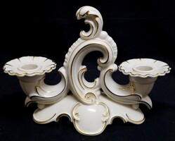 DT/607 – Antik német Gerold & Co. porcelán kétkarú gyertyatartó