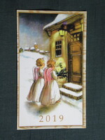 Kártyanaptár,Vallás,Korda könyvesbolt,Kecskemét,grafikai,ünnepi,angyal, 2019  (5)