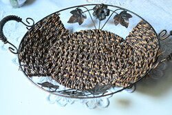 Kovácsoltvas, fonott gyümölcsös tál, kínáló kosár 32 cm